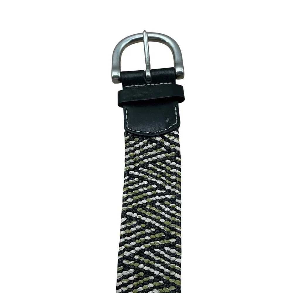 Mens Braided Stretch Belt 2XL Olive Green Black White Woven Elastic Buckle